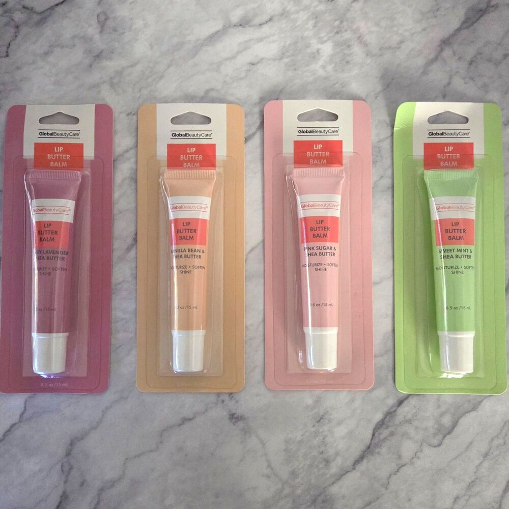Global Beauty Care Lip Butter Balm Set of 4 Shea Butter 0.5 oz Each